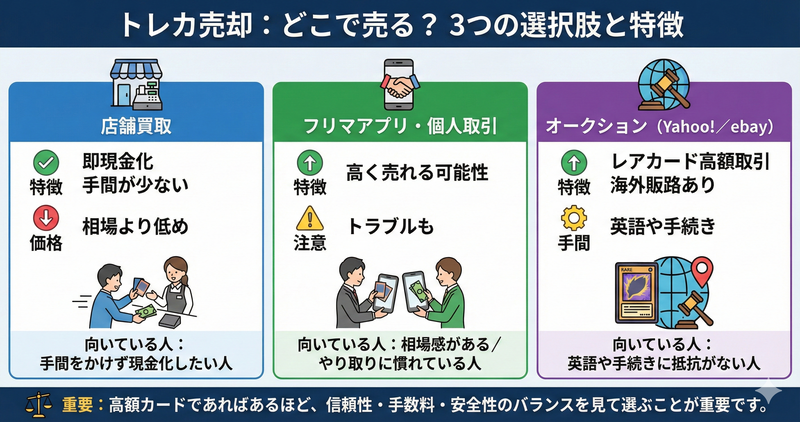 売却先の選び方（店舗買取・オークション・個人間取引の比較）